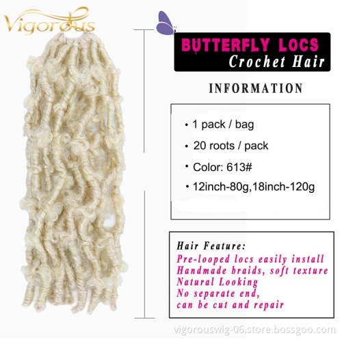 Wholesale price for african hair faux locs crochet private label braids pre stretched butterfly locs synthetic braiding hair